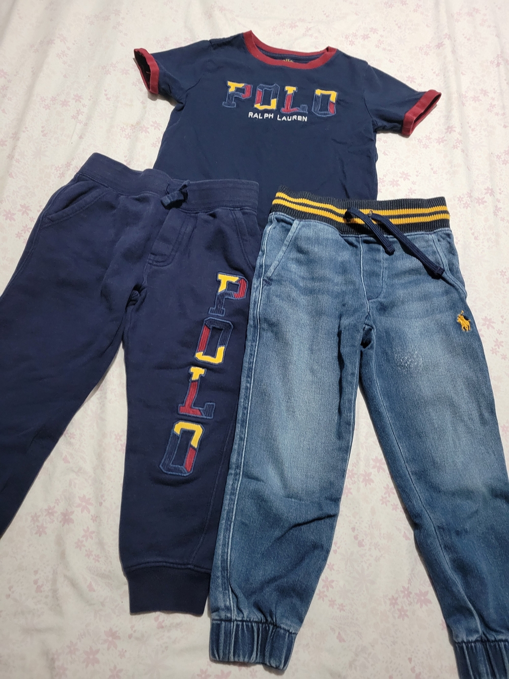 Polo by Ralph Lauren Navy & Denim Kids Matching Jogger Set with Logo